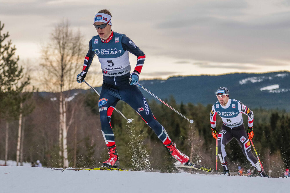 04.12.2016, Lillehammer, Norway (NOR):Joergen Graabak (NOR), Wilhelm Denifl (AUT), (l-r)  - FIS world cup nordic combined, individual gundersen HS138/10km, Lillehammer (NOR). www.nordicfocus.com. © Modica/NordicFocus. Every downloaded picture is fee-lia