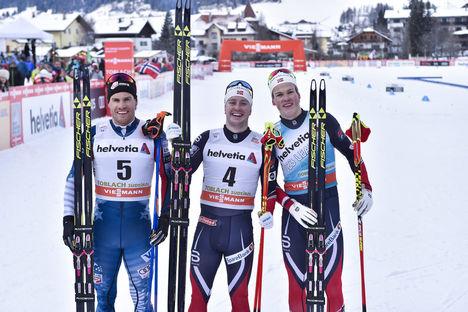 14.01.2017, Toblach, Italy (ITA):Simeon Hamilton (USA), Sindre Bjoernestad Skar (NOR), Johannes Hoesflot Klaebo (NOR) - FIS world cup cross-country, individual sprint, Toblach (ITA). www.nordicfocus.com. © Thibaut/NordicFocus. Every downloaded picture i NordicFocus 14.01.2017, Toblach, Italy (ITA):Simeon Hamilton (USA), Sindre Bjoernestad Skar (NOR), Johannes Hoesflot Klaebo (NOR) - FIS world cup cross-country, individual sprint, Toblach (ITA). www.nordicfocus.com. © Thibaut/NordicFocus. Every downloaded picture i