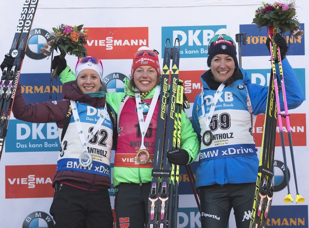 19.01.2017, Antholz, Italy (ITA):Anais Chevalier (FRA), Laura Dahlmeier (GER), Alexia Runggaldier (ITA), (l-r) -  IBU world cup biathlon, individual women, Antholz (ITA). www.nordicfocus.com. © Manzoni/NordicFocus. Every downloaded picture is fee-liable