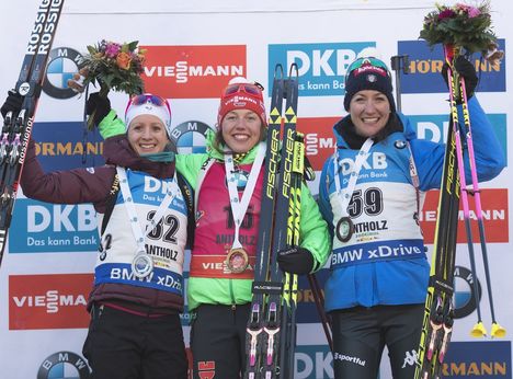 19.01.2017, Antholz, Italy (ITA):Anais Chevalier (FRA), Laura Dahlmeier (GER), Alexia Runggaldier (ITA), (l-r) - IBU world cup biathlon, individual women, Antholz (ITA). www.nordicfocus.com. © Manzoni/NordicFocus. Every downloaded picture is fee-liable NordicFocus 19.01.2017, Antholz, Italy (ITA):Anais Chevalier (FRA), Laura Dahlmeier (GER), Alexia Runggaldier (ITA), (l-r) - IBU world cup biathlon, individual women, Antholz (ITA). www.nordicfocus.com. © Manzoni/NordicFocus. Every downloaded picture is fee-liable