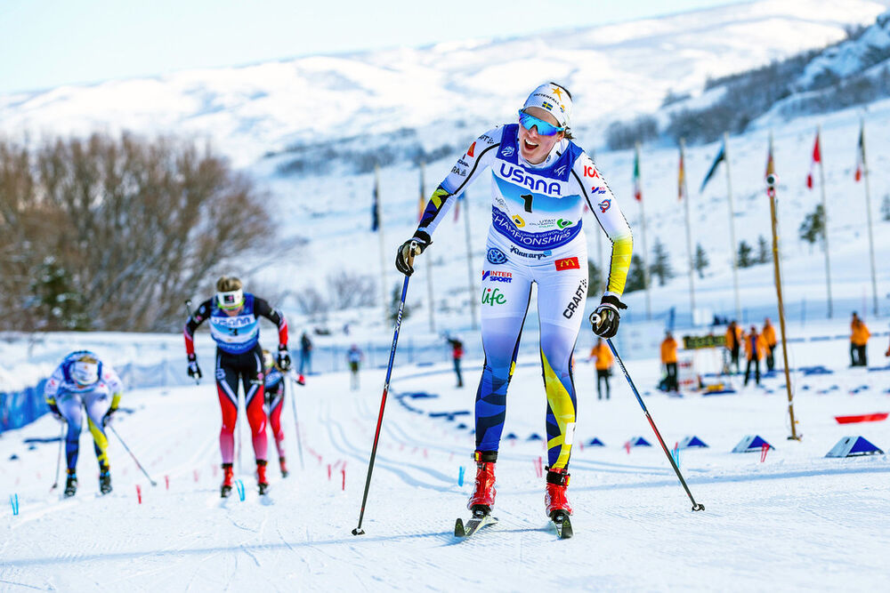 Swedens Anna Dyvik takes a 3-second win in the U23 World Championships classic sprint at Solder Hollow. (U.S. Ski Team - Steven Earl)