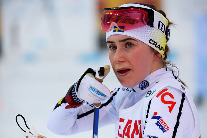 EBBA ANDERSSON drog nästan hela skiathlon-loppet på JVM, men i sista backen fick hon ge sig för norskan Marte Mæhlum Johansen. Foto/rights: KJELL-ERIK KRISTIANSEN/sweski.com