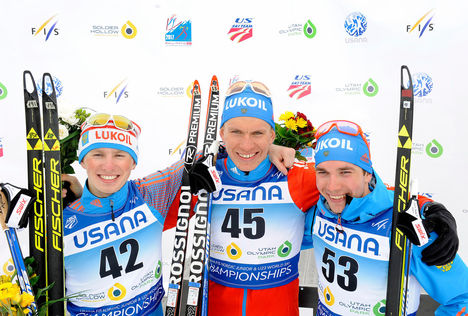 L-R: Bronze - Denis Spitsov, Russia; Gold - Alexander Bolshunov, Russia; Silver - Alexey Chervotkin, Russia. USANA FIS JU23 Cross Country World Championships men's 15k freestyle. (U.S. Ski Team - Tom Kelly) L-R: Bronze - Denis Spitsov, Russia; Gold - Alexander Bolshunov, Russia; Silver - Alexey Chervotkin, Russia. USANA FIS JU23 Cross Country World Championships men