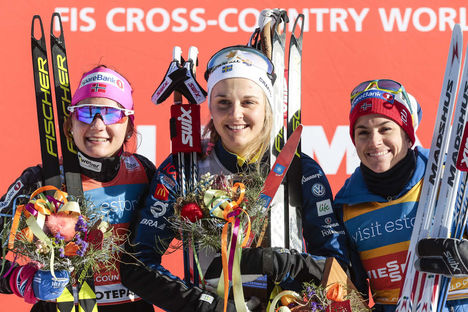 18.02.2017, Otepaeae, Estonia (EST):Maiken Caspersen Falla (NOR), Stina Nilsson (SWE), Heidi Weng (NOR), (l-r) - FIS world cup cross-country, individual sprint, Otepaeae (EST). www.nordicfocus.com. © Modica/NordicFocus. Every downloaded picture is fee-l NordicFocus 18.02.2017, Otepaeae, Estonia (EST):Maiken Caspersen Falla (NOR), Stina Nilsson (SWE), Heidi Weng (NOR), (l-r) - FIS world cup cross-country, individual sprint, Otepaeae (EST). www.nordicfocus.com. © Modica/NordicFocus. Every downloaded picture is fee-l