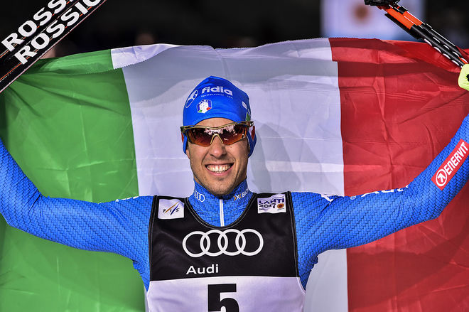 FEDERICO PELLEGRINO var kanske Italiens enda guldchans i längdåkningen i Lahtis. Och han tog den, vann ett imponerande guld i herrarnas VM-sprint. Foto: NORDIC FOCUS
