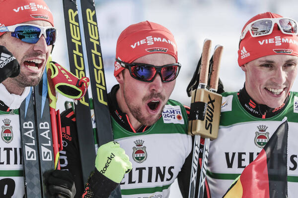 24.02.2017, Lahti, Finland (FIN):Bjoern Kircheisen (GER), Johannes Rydzek (GER), Eric Frenzel (GER), (l-r) - FIS nordic world ski championships, nordic combined, individual gundersen HS100/10km, Lahti (FIN). www.nordicfocus.com. © Modica/NordicFocus. E Modica/NordicFocus