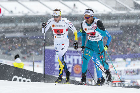 26.02.2017, Lahti, Finland (FIN):Emil Joensson (SWE), Richard Jouve (FRA), (l-r) - FIS nordic world ski championships, cross-country, team sprint, Lahti (FIN). www.nordicfocus.com. © Modica/NordicFocus. Every downloaded picture is fee-liable. Modica/NordicFocus 26.02.2017, Lahti, Finland (FIN):Emil Joensson (SWE), Richard Jouve (FRA), (l-r) - FIS nordic world ski championships, cross-country, team sprint, Lahti (FIN). www.nordicfocus.com. © Modica/NordicFocus. Every downloaded picture is fee-liable.