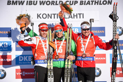11.03.2017, Kontiolahti, Finland (FIN):Emil Hegle Svendsen (NOR), Simon Eder (AUT), Arnd Peiffer (GER) - IBU world cup biathlon, pursuit men, Kontiolahti (FIN). www.nordicfocus.com. © Tumashov/NordicFocus. Every downloaded picture is fee-liable. NordicFocus 11.03.2017, Kontiolahti, Finland (FIN):Emil Hegle Svendsen (NOR), Simon Eder (AUT), Arnd Peiffer (GER) - IBU world cup biathlon, pursuit men, Kontiolahti (FIN). www.nordicfocus.com. © Tumashov/NordicFocus. Every downloaded picture is fee-liable.