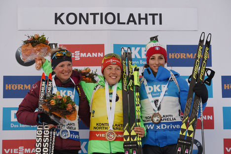 11.03.2017, Kontiolahti, Finland (FIN):Lisa Vittozzi (ITA), Marie Dorin Habert (FRA), Laura Dahlmeier (GER) - IBU world cup biathlon, pursuit women, Kontiolahti (FIN). www.nordicfocus.com. © Tumashov/NordicFocus. Every downloaded picture is fee-liable. NordicFocus 11.03.2017, Kontiolahti, Finland (FIN):Lisa Vittozzi (ITA), Marie Dorin Habert (FRA), Laura Dahlmeier (GER) - IBU world cup biathlon, pursuit women, Kontiolahti (FIN). www.nordicfocus.com. © Tumashov/NordicFocus. Every downloaded picture is fee-liable.