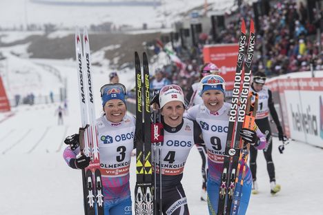 12.03.2017, Oslo, Norway (NOR):Krista Parmakoski (FIN), Marit Bjoergen (NOR), Kerttu Niskanen (FIN), (l-r) - FIS world cup cross-country, mass women, Oslo (NOR). www.nordicfocus.com. © NordicFocus. Every downloaded picture is fee-liable. NordicFocus 12.03.2017, Oslo, Norway (NOR):Krista Parmakoski (FIN), Marit Bjoergen (NOR), Kerttu Niskanen (FIN), (l-r) - FIS world cup cross-country, mass women, Oslo (NOR). www.nordicfocus.com. © NordicFocus. Every downloaded picture is fee-liable.