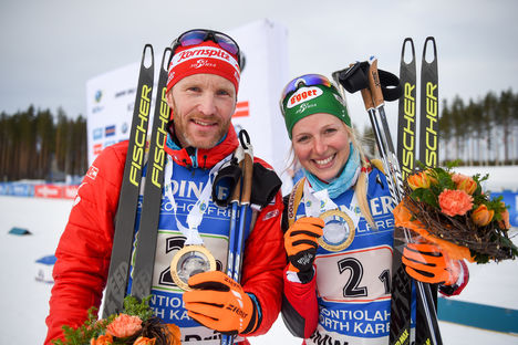 12.03.2017, Kontiolahti, Finland (FIN):Lisa Theresa Hauser(AUT), Simon Eder(AUT) - IBU world cup biathlon, single mixed relay, Kontiolahti (FIN). www.nordicfocus.com. © Tumashov/NordicFocus. Every downloaded picture is fee-liable. NordicFocus 12.03.2017, Kontiolahti, Finland (FIN):Lisa Theresa Hauser(AUT), Simon Eder(AUT) - IBU world cup biathlon, single mixed relay, Kontiolahti (FIN). www.nordicfocus.com. © Tumashov/NordicFocus. Every downloaded picture is fee-liable.