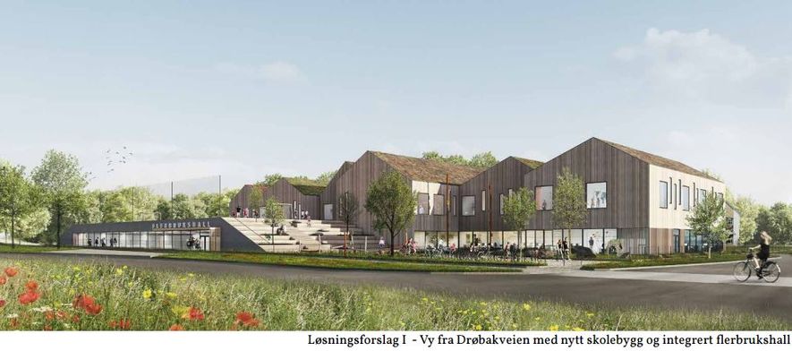 Fasade Åsgård skole fra Drøbaksveien White ark Fasade Åsgård skole fra Drøbaksveien White ark