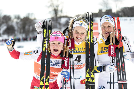 17.03.2017, Quebec, Canada (CAN):Stina Nilsson (SWE), Maiken Caspersen Falla (NOR), Hanna Falk (SWE), (l-r) - FIS world cup cross-country, individual sprint, Quebec (CAN). www.nordicfocus.com. © Modica/NordicFocus. Every downloaded picture is fee-liabl NordicFocus 17.03.2017, Quebec, Canada (CAN):Stina Nilsson (SWE), Maiken Caspersen Falla (NOR), Hanna Falk (SWE), (l-r) - FIS world cup cross-country, individual sprint, Quebec (CAN). www.nordicfocus.com. © Modica/NordicFocus. Every downloaded picture is fee-liabl