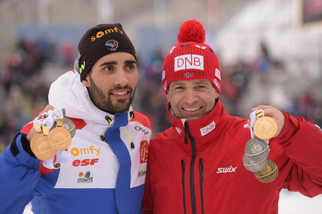 13.03.2016, Oslo, Norway (NOR):Martin Fourcade (FRA), Ole Einar Bjoerndalen (NOR) - IBU world championships biathlon, mass men, Oslo (NOR). www.nordicfocus.com. © Tumashov/NordicFocus. Every downloaded picture is fee-liable. Tumashov/NordicFocus 13.03.2016, Oslo, Norway (NOR):Martin Fourcade (FRA), Ole Einar Bjoerndalen (NOR) - IBU world championships biathlon, mass men, Oslo (NOR). www.nordicfocus.com. © Tumashov/NordicFocus. Every downloaded picture is fee-liable.