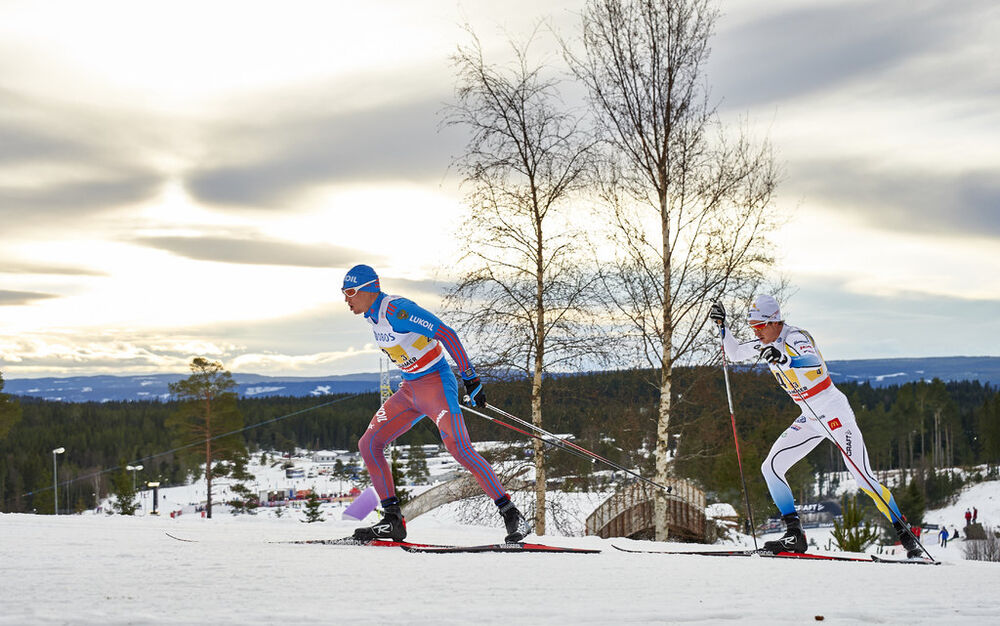 06.12.2015, Lillehammer, Norway (NOR):Alexander Legkov (RUS), Martin Johansson (SWE), (l-r)  - FIS world cup cross-country, 4x10km men, Lillehammer (NOR). www.nordicfocus.com. © Felgenhauer/NordicFocus. Every downloaded picture is fee-liable.