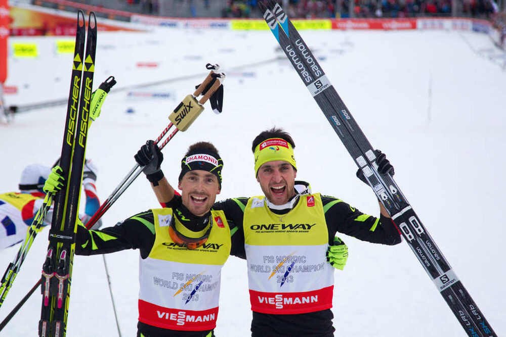 28.02.2015, Falun, Sweden (SWE): Francois Braud (FRA), Jason Lamy-Chappuis (FRA)- FIS nordic world ski championships, nordic combined, team sprint HS134/2x7.5km, Falun (SWE). www.nordicfocus.com. © NordicFocus. Every downloaded picture is fee-liable.