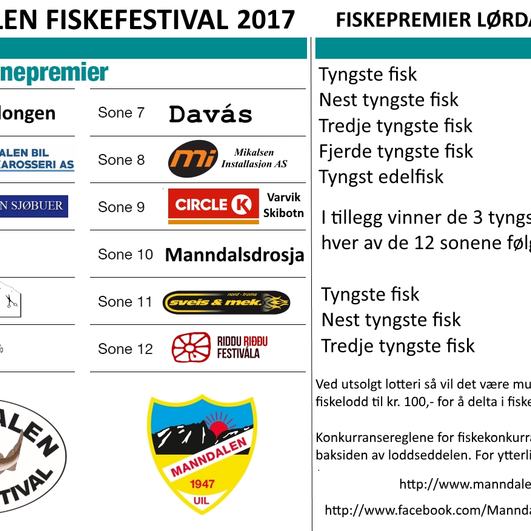 Sonesponsorer 2017 og hovedpremier fiskekonkurranse