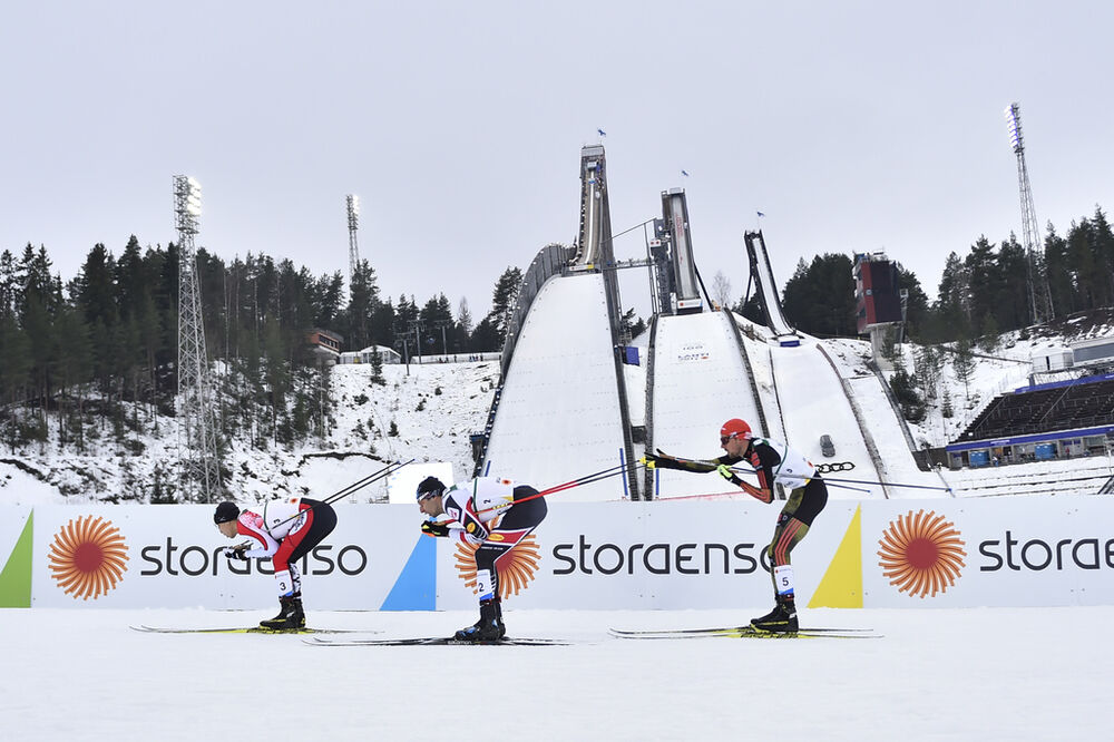 01.03.2017, Lahti, Finland (FIN):Akito Watabe (JPN), Wilhelm Denifl (AUT), Johannes Rydzek (GER) - FIS nordic world ski championships, nordic combined, individual gundersen HS130/10km, Lahti (FIN). www.nordicfocus.com. © Thibaut/NordicFocus. Every downl