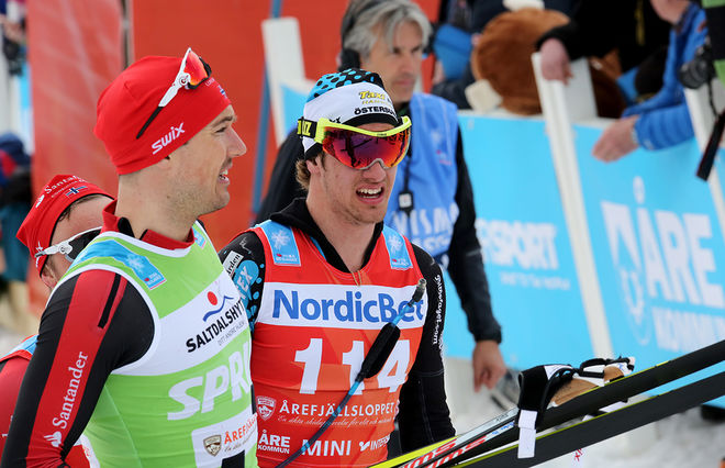OSKAR KARDIN (tv) tillsammans med Andreas Nygaard efter Årefjällsloppet 2016. Nu blir dom båda teamkollegor i Team Santander. Foto/rights: MARCELA HAVLOVA/sweski.com