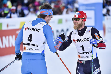 25.02.2017, Lahti, Finland (FIN):Sergey Ustiugov (RUS), Martin Johnsrud Sundby (NOR) - FIS nordic world ski championships, cross-country, skiathlon men, Lahti (FIN). www.nordicfocus.com. © Thibaut/NordicFocus. Every downloaded picture is fee-liable. NordicFocus 25.02.2017, Lahti, Finland (FIN):Sergey Ustiugov (RUS), Martin Johnsrud Sundby (NOR) - FIS nordic world ski championships, cross-country, skiathlon men, Lahti (FIN). www.nordicfocus.com. © Thibaut/NordicFocus. Every downloaded picture is fee-liable.