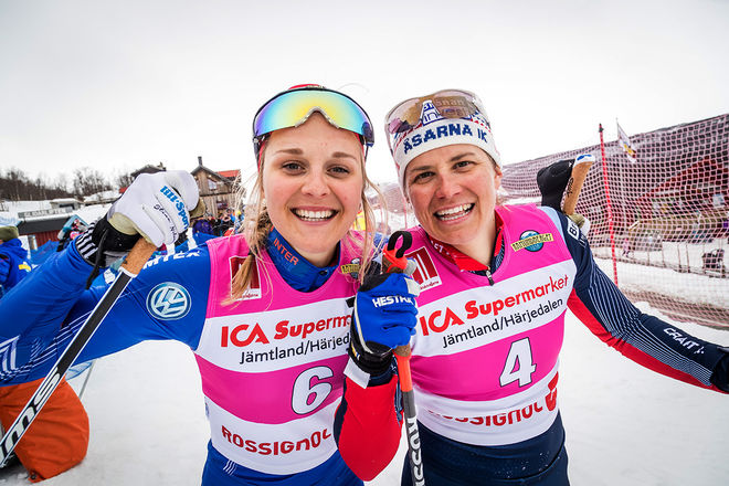 STINA NILSSON och Ida Ingemarsdotter kommer tillbaka till Bruksvallarna och Ramundberget. Här från vinterns supersprint, nu handlar det om en betydligt längre utmaning. Foto: JOCKE LAGERKRANTZ