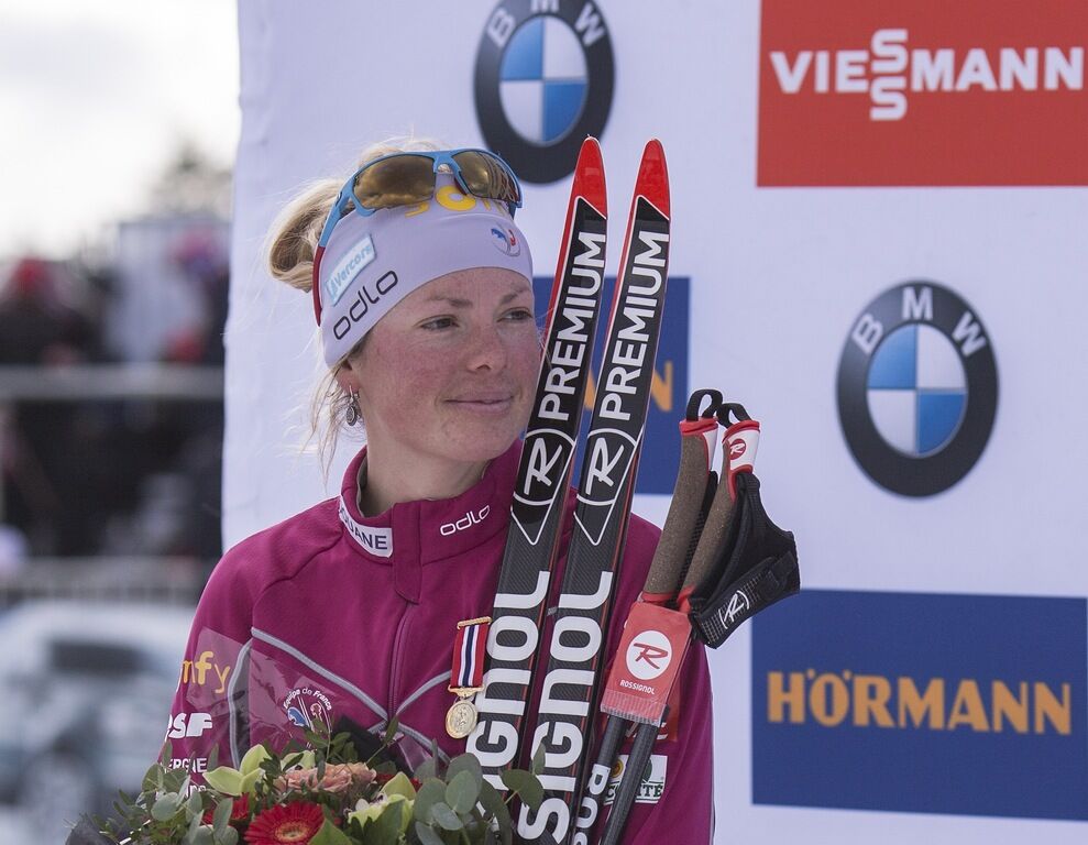 18.03.2017, Oslo, Norway (NOR):Marie Dorin (FRA) getting the Holmenkollen medal -  IBU world cup biathlon, pursuit women, Oslo (NOR). www.nordicfocus.com. © Manzoni/NordicFocus. Every downloaded picture is fee-liable.
