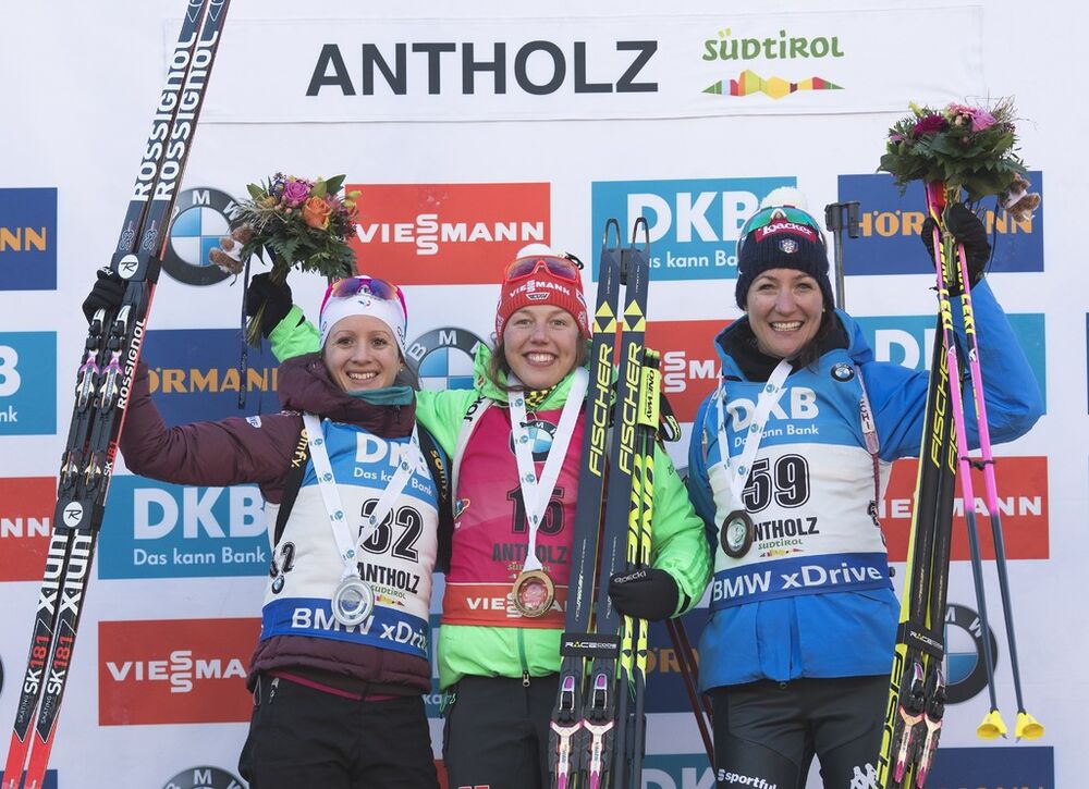 19.01.2017, Antholz, Italy (ITA):Anais Chevalier (FRA), Laura Dahlmeier (GER), Alexia Runggaldier (ITA), (l-r) -  IBU world cup biathlon, individual women, Antholz (ITA). www.nordicfocus.com. © Manzoni/NordicFocus. Every downloaded picture is fee-liable
