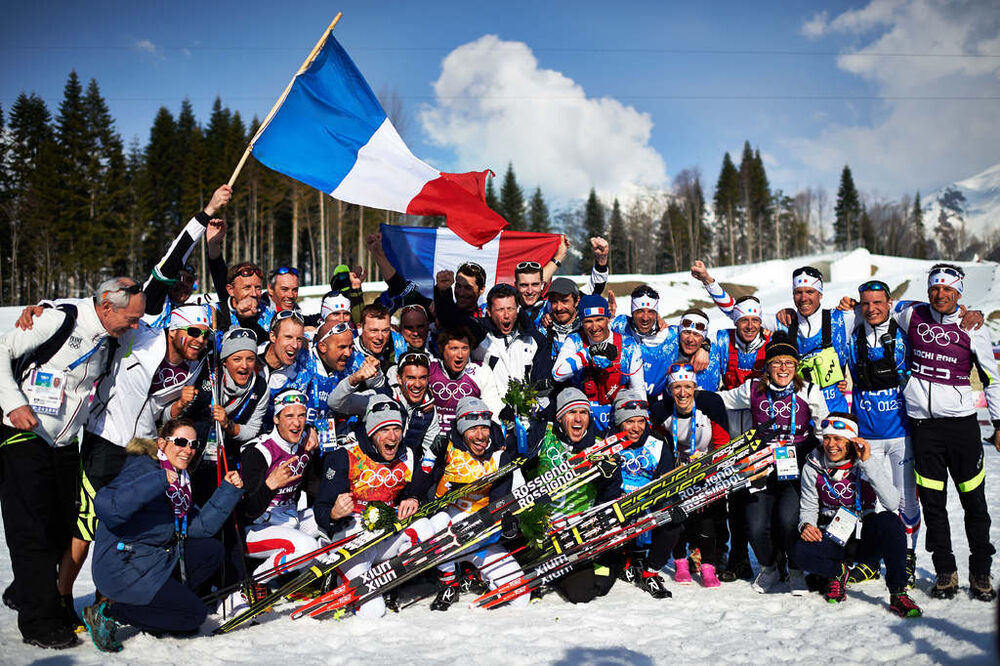 16.02.2014, Sochi, Russia (RUS): Team France- XXII. Olympic Winter Games Sochi 2014, cross-country, 4x10km men, Sochi (RUS). www.nordicfocus.com. © NordicFocus. Every downloaded picture is fee-liable.