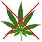 cannabisblad med kryss over