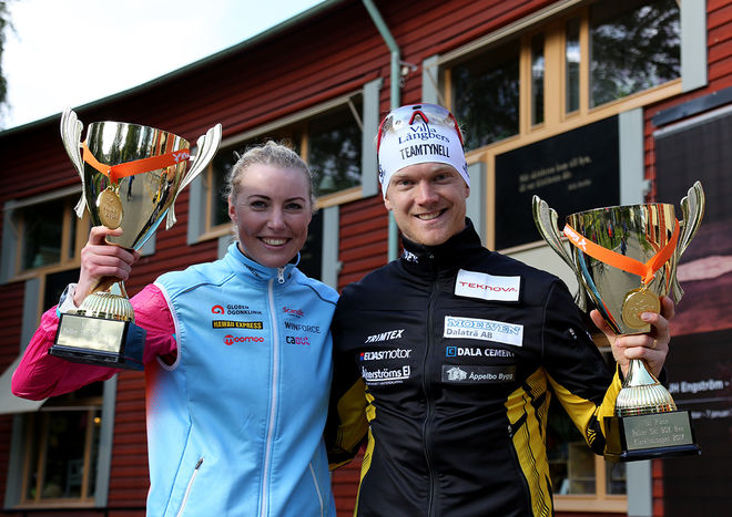 MARIA GRÄFNINGS och Jens Eriksson vann dam- respektive herrklassen i den första utgåvan av Klarälvsloppet på rullskidor mellan Uddeholm och Karlstad. Foto/rights: KJELL-ERIK KRISTIANSEN/KEK-photo