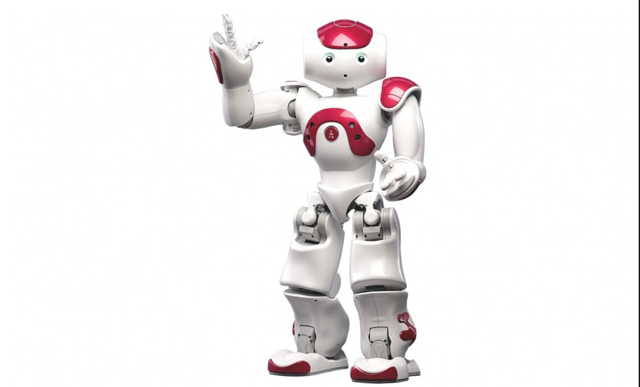Roboten Nao ser ut som et menneske og er ifølge produsenten nå den mest brukte lærerroboten i verden. Han er utviklet i Frankrike og koster 70 000 kroner. (Bilde: Aldebaran Robotics)