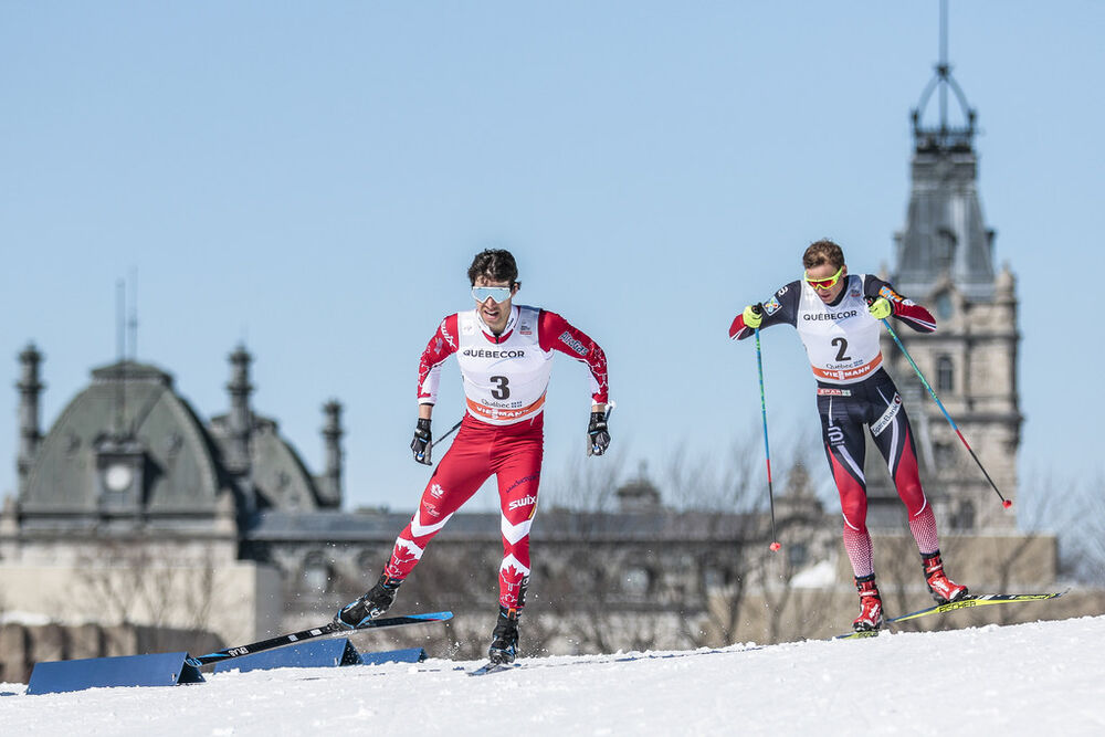 19.03.2017, Quebec, Canada (CAN):Alex Harvey (CAN), Niklas Dyrhaug (NOR), (l-r)  - FIS world cup cross-country, pursuit men, Quebec (CAN). www.nordicfocus.com. © Modica/NordicFocus. Every downloaded picture is fee-liable.
