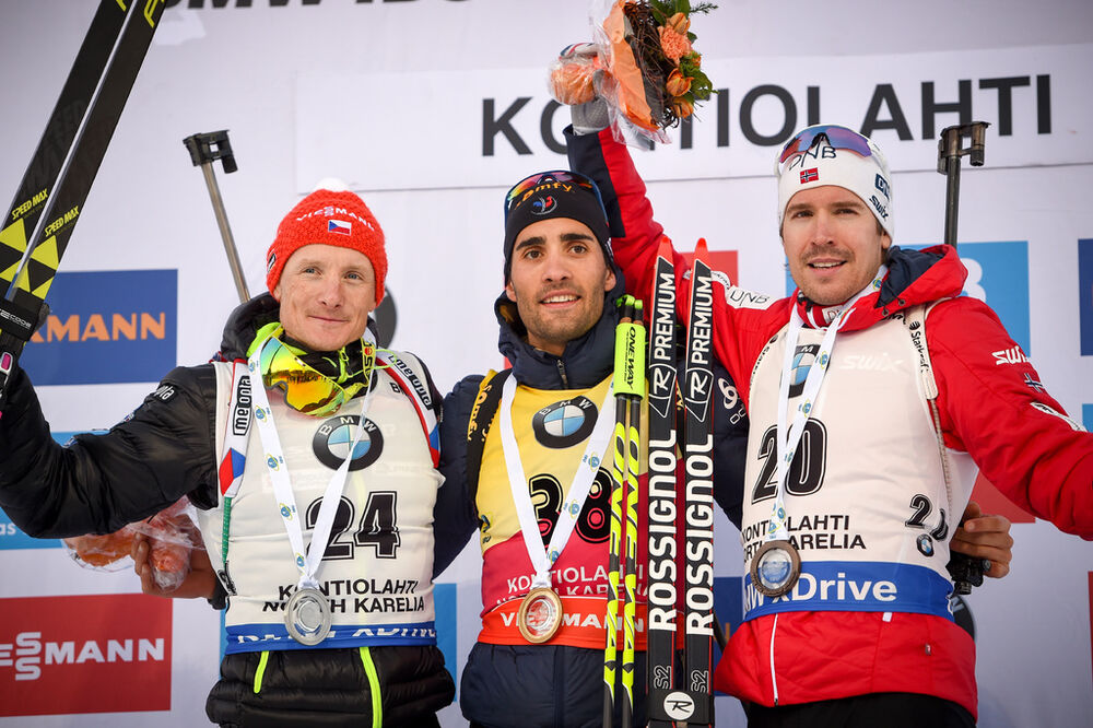 10.03.2017, Kontiolahti, Finland (FIN):Emil Hegle Svendsen (NOR), Ondrej Moravec (CZE), Martin Fourcade (FRA) -  IBU world cup biathlon, sprint men, Kontiolahti (FIN). www.nordicfocus.com. © Tumashov/NordicFocus. Every downloaded picture is fee-liable.