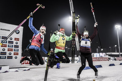 NordicFocus 04.03.2017, Pyeong Chang, Korea (KOR):Kaisa Makarainen (FIN), Laura Dahlmeier (GER), Anais Bescond (FRA), (l-r) - IBU world cup biathlon, pursuit women, Pyeong Chang (KOR). www.nordicfocus.com. © Manzoni/NordicFocus. Every downloaded picture is fee-lia