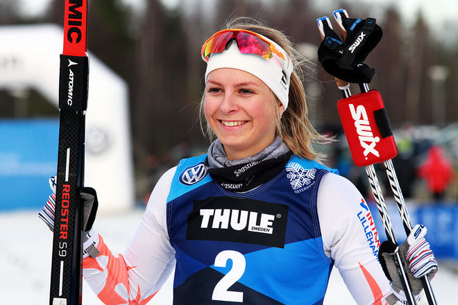 VÄRLDSREKORDET fick hon behålla och hon kunde jubla över segern i Östersund: Marte Nordlunde, 21 från Follebu utanför Lillehammer. Foto: THORD ERIC NILSSON
