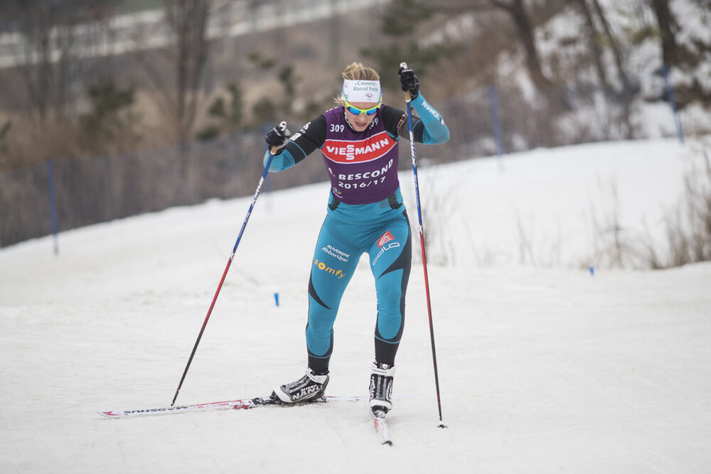 01.03.2017, Pyeong Chang, Korea (KOR):Anais Bescond (FRA) -  IBU world cup biathlon, training, Pyeong Chang (KOR). www.nordicfocus.com. © Manzoni/NordicFocus. Every downloaded picture is fee-liable.
