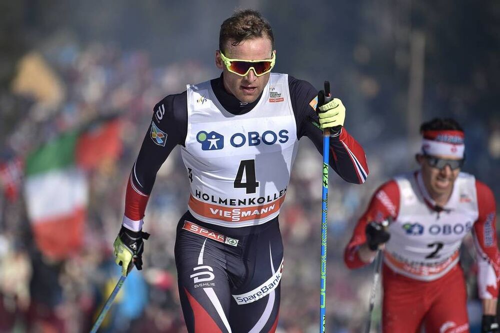 11.03.2017, Oslo, Norway (NOR):Niklas Dyrhaug (NOR), Alex Harvey (CAN) - FIS world cup cross-country, mass men, Oslo (NOR). www.nordicfocus.com. © Thibaut/NordicFocus. Every downloaded picture is fee-liable.