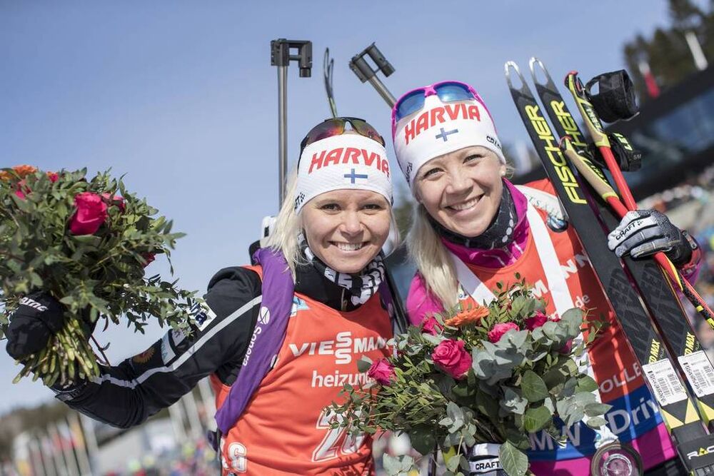 19.03.2017, Oslo, Norway (NOR):Mari Laukkanen (FIN), Kaisa Makarainen (FIN), (l-r) -  IBU world cup biathlon, mass women, Oslo (NOR). www.nordicfocus.com. © Manzoni/NordicFocus. Every downloaded picture is fee-liable.