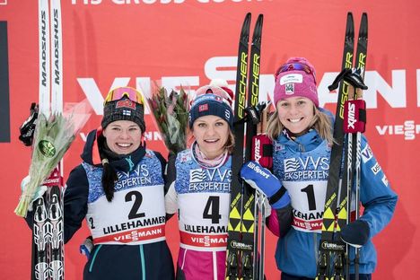 NordicFocus 02.12.2017, Lillehammer, Norway (NOR):Krista Parmakoski (FIN), Maiken Caspersen Falla (NOR), Sadie Bjornsen (USA), (l-r) - FIS world cup cross-country, individual sprint, Lillehammer (NOR). www.nordicfocus.com. © Modica/NordicFocus. Every downloaded pic