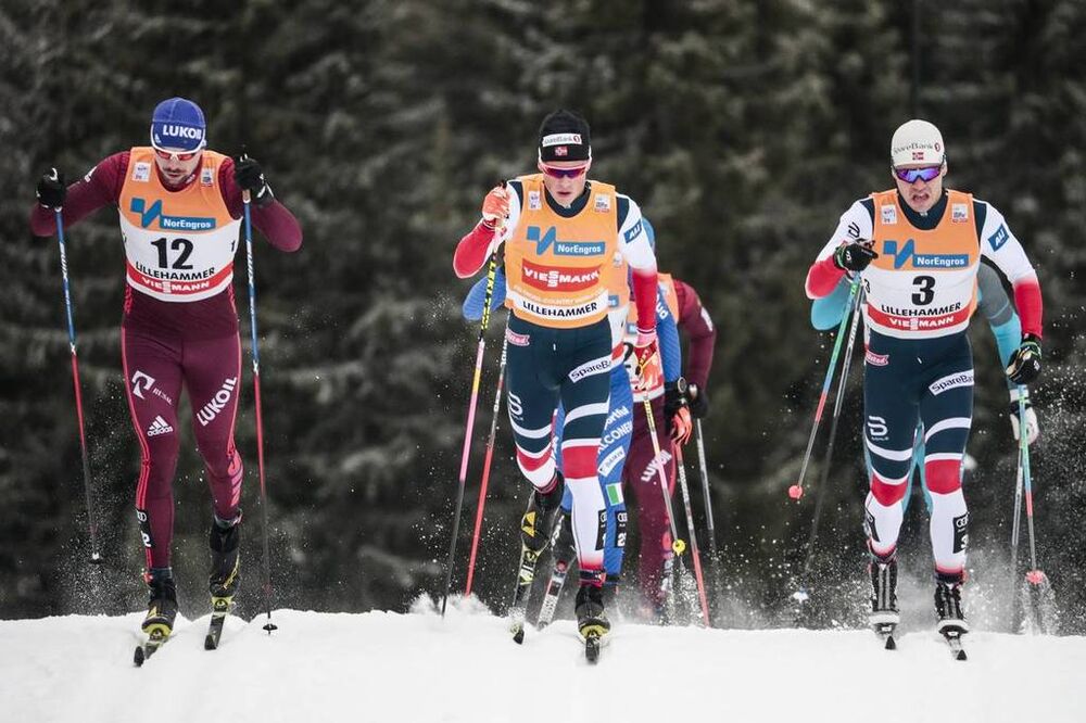 02.12.2017, Lillehammer, Norway (NOR):Sergey Ustiugov (RUS), Johannes Hoesflot Klaebo (NOR), Paal Golberg (NOR), (l-r)  - FIS world cup cross-country, individual sprint, Lillehammer (NOR). www.nordicfocus.com. © Modica/NordicFocus. Every downloaded pict