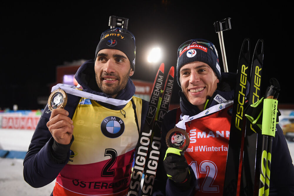 03.12.2017, Oestersund, Sweden, (SWE):Quentin Fillon Maillet (FRA), Martin Fourcade (FRA) - IBU world cup biathlon, pursuit men, Oestersund (SWE). www.nordicfocus.com. © Tumashov/NordicFocus. Every downloaded picture is fee-liable.