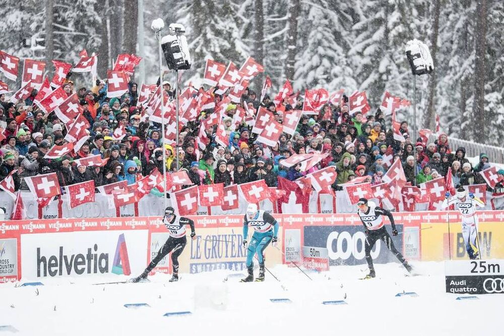 30.12.2017, Lenzerheide, Switzerland (SUI):Roman Schaad (SUI), Lucas Chanavat (FRA), Dario Cologna (SUI), (l-r)  - FIS world cup cross-country, tour de ski, individual sprint, Lenzerheide (SUI). www.nordicfocus.com. © Modica/NordicFocus. Every downloade