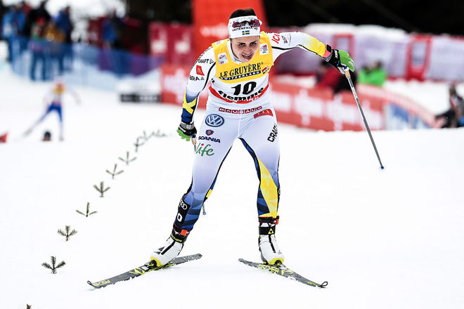 ANNA HAAG sliter sig uppför Alpe Cermis till en 12:e plats i Tour de Ski. Det blev det bästa svenska damresultatet, ingen stor Tour för dom svenska damerna alltså. Foto: NORDIC FOCUS