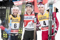 07.01.2018, Val di Fiemme, Italy (ITA):Martin Johnsrud Sundby (NOR), Dario Cologna (SUI), Alex Harvey (CAN), (l-r)  - FIS world cup cross-country, tour de ski, final climb men, Val di Fiemme (ITA). www.nordicfocus.com. © Modica/NordicFocus. Every downlo