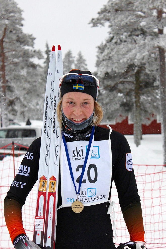 EMILIA LINDSTEDT, Falun-Borlänge SK kunde jubla över en klar seger i damklassen. Foto: ARRANGÖREN