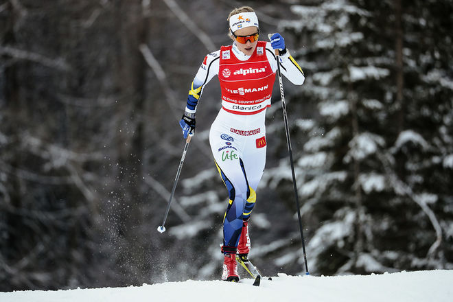 STINA NILSSON trivdes bra också i dom slovenska spåren i Planica och vann genrepet inför OS-sprinten. Foto: NORDIC FOCUS