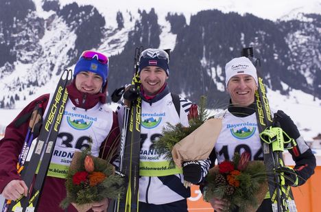 NordicFocus 26.01.2018, Ridnaun, Italy (ITA):Alexander Loginov (RUS), Andrejs Rastorgujevs (LAT), Krasimir Anev (BUL), (l-r) - IBU Open European championships biathlon, sprint men, Ridnaun (ITA). www.nordicfocus.com. © Manzoni/NordicFocus. Every downloaded picture