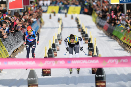 NordicFocus 28.01.2018, Molina di Fiemme, Italy (ITA):Katerina Smutna (CZE), Britta Johansson Norgren (SWE), (l-r) - Visma Ski Classics Marcialonga, Molina di Fiemme (ITA). www.nordicfocus.com. © Rauschendorfer/NordicFocus. Every downloaded picture is fee-liable.