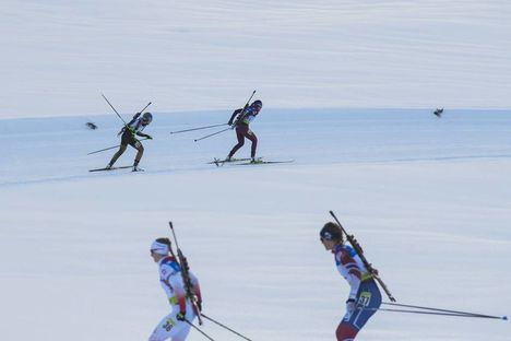NordicFocus 27.01.2018, Ridnaun, Italy (ITA):Anna Weidel (GER), Valeriia Vasnetcova (RUS), Kinga Mitoraj (POL), Karoline Offigstad Knotten (NOR), (l-r) - IBU Open European championships biathlon, pursuit women, Ridnaun (ITA). www.nordicfocus.com. © Manzoni/NordicFo