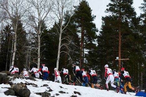 NordicFocus 21.02.2015, Falun, Sweden (SWE): the top group in the first uphill- FIS nordic world ski championships, cross-country, skiathlon men, Falun (SWE). www.nordicfocus.com. © NordicFocus. Every downloaded picture is fee-liable.